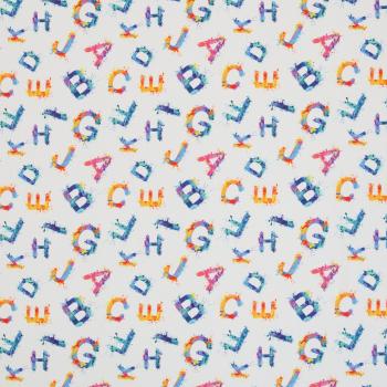 Baumwolldruck Bunte Buchstabe auf  Weiß von Swafing